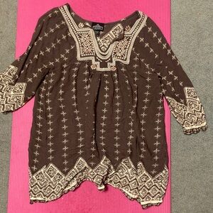 Embroidered Brown top or Women's Beach Cover-Up